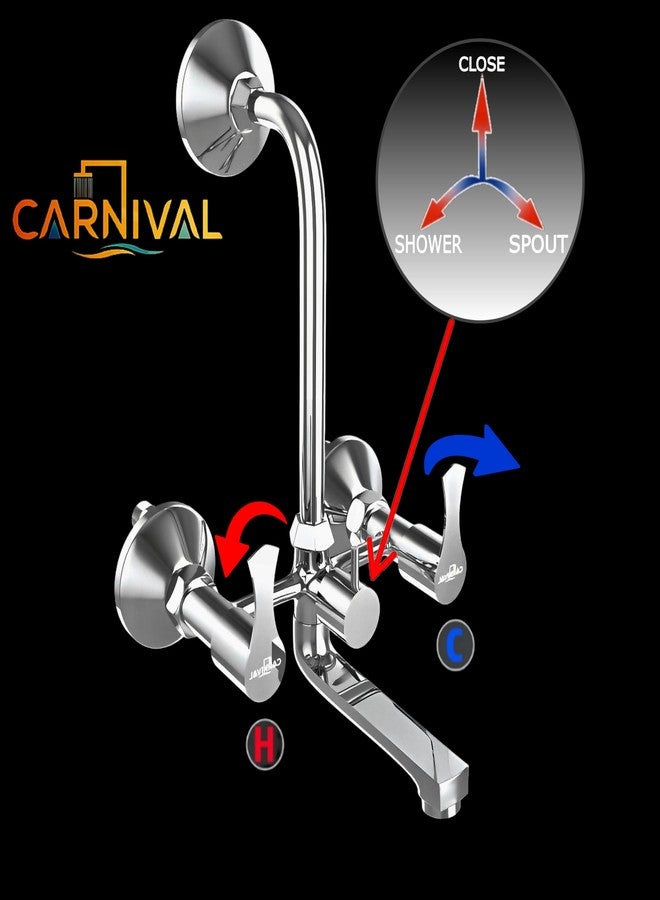 Carnival Full Brass Premium Bathroom Wall Mixer 2 in1 Faucet Set (Chrome Finish) with Provision for Overhead Shower with L Bend Pipe (Wall Mount Installation Type) | Bathroom Mixer Tap - Image 2